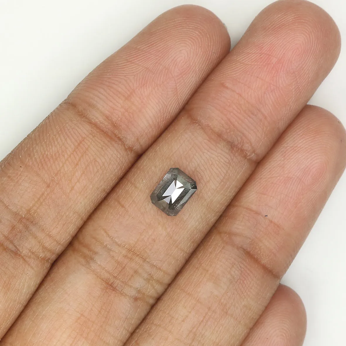 1.11 CT Natural Loose Emerald Shape Diamond Salt And Pepper Emerald Shape Diamond 6.30 MM Black Grey Color Emerald Rose Cut Diam