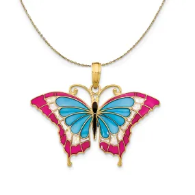 14k Yellow Gold & Blue Clear Acrylic Butterfly Necklace