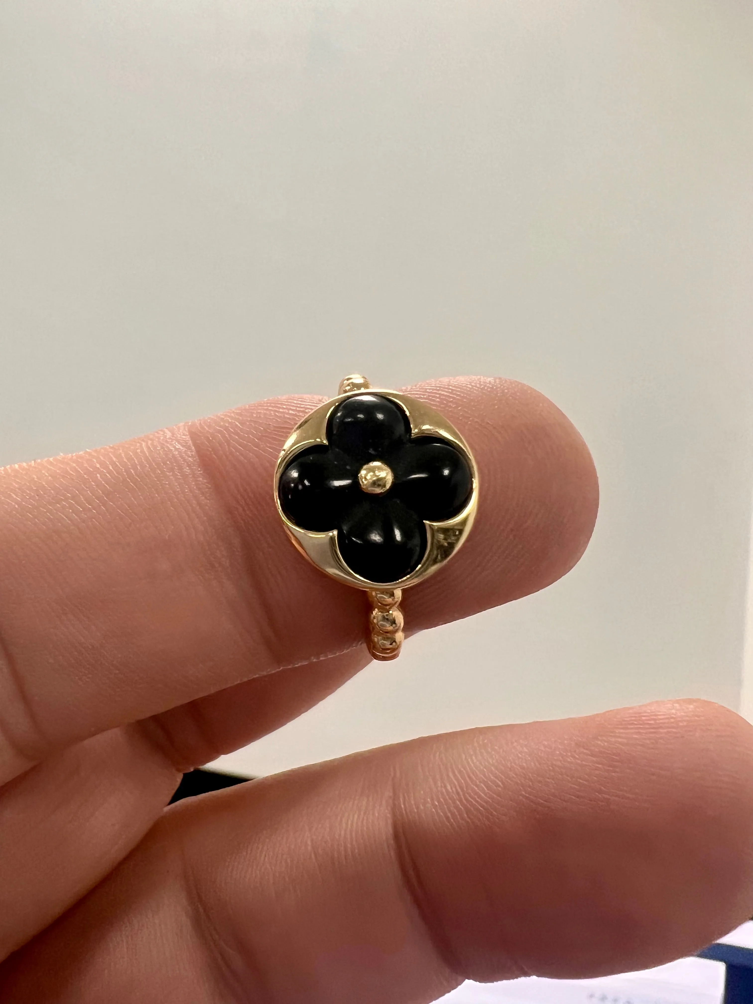 14K Yellow gold black clover ring-226730