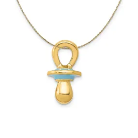 14k Yellow Gold with Blue Enamel 3D Pacifier Necklace