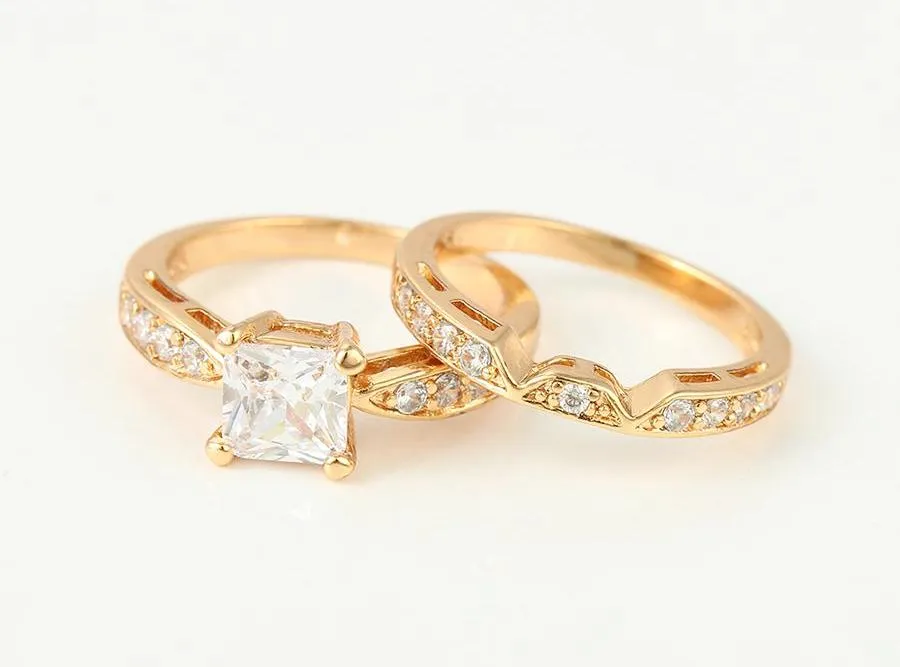 18K Gold plated  Princess Cut Wedding Ring Set