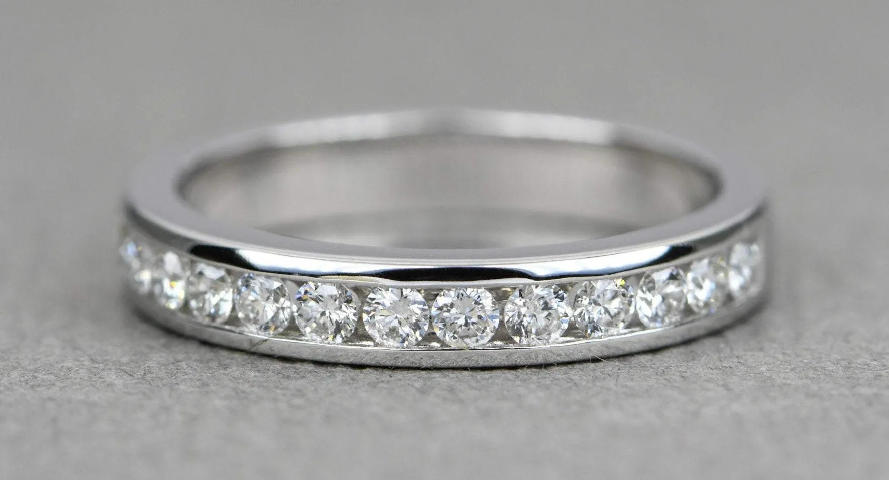 2mm Diamond Channel Set Wedding Band 0.36ct 14K 18K Gold Platinum Half Eternity Ring AD1976