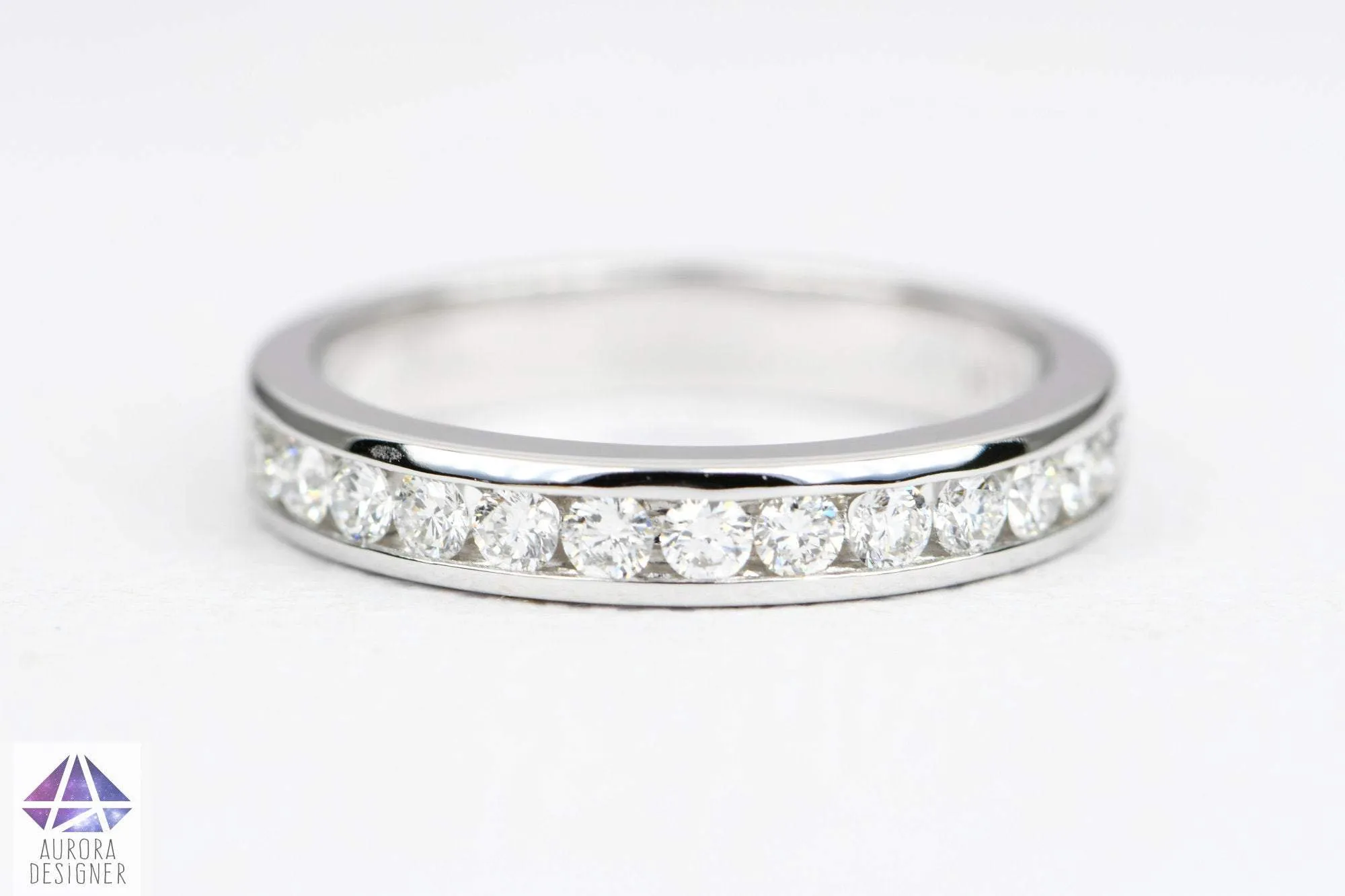 2mm Diamond Channel Set Wedding Band 0.36ct 14K 18K Gold Platinum Half Eternity Ring AD1976