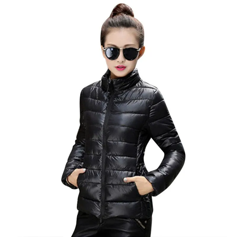 8 Colors Women Warm Ultra Light Cotton Blend Long Sleeve Zipper Jacket Outwear Coat SM6