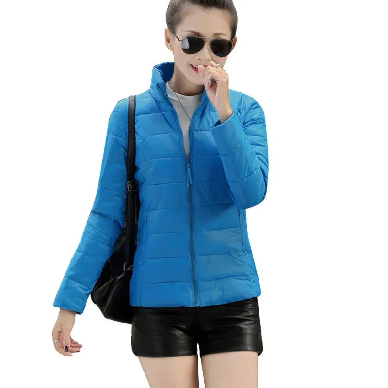 8 Colors Women Warm Ultra Light Cotton Blend Long Sleeve Zipper Jacket Outwear Coat SM6