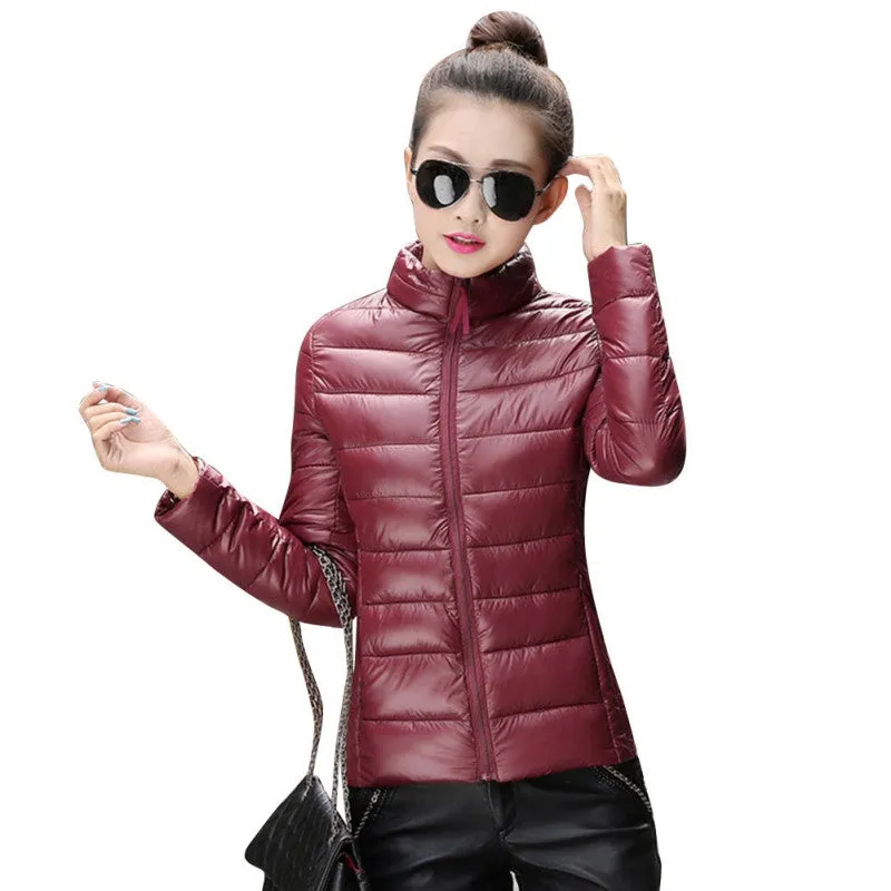 8 Colors Women Warm Ultra Light Cotton Blend Long Sleeve Zipper Jacket Outwear Coat SM6