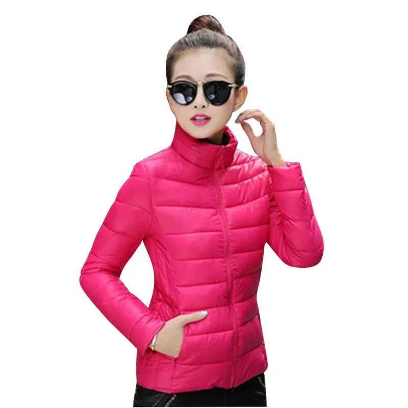 8 Colors Women Warm Ultra Light Cotton Blend Long Sleeve Zipper Jacket Outwear Coat SM6