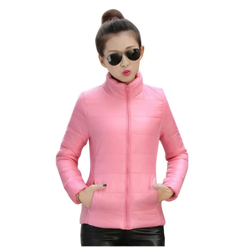 8 Colors Women Warm Ultra Light Cotton Blend Long Sleeve Zipper Jacket Outwear Coat SM6