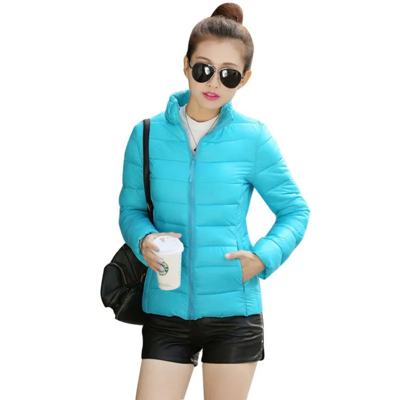 8 Colors Women Warm Ultra Light Cotton Blend Long Sleeve Zipper Jacket Outwear Coat SM6