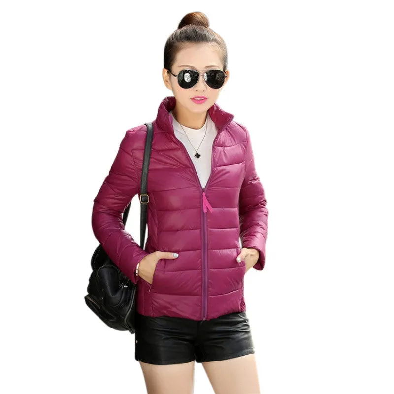 8 Colors Women Warm Ultra Light Cotton Blend Long Sleeve Zipper Jacket Outwear Coat SM6