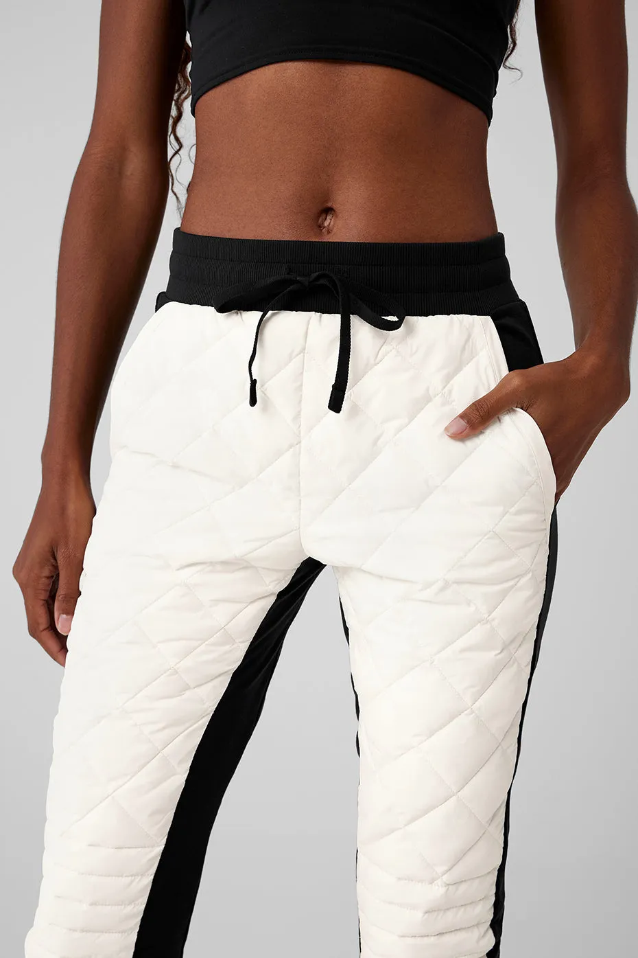 Airbrush Winter Warm High-Waist Moto Puffer Pant - Black/Ivory