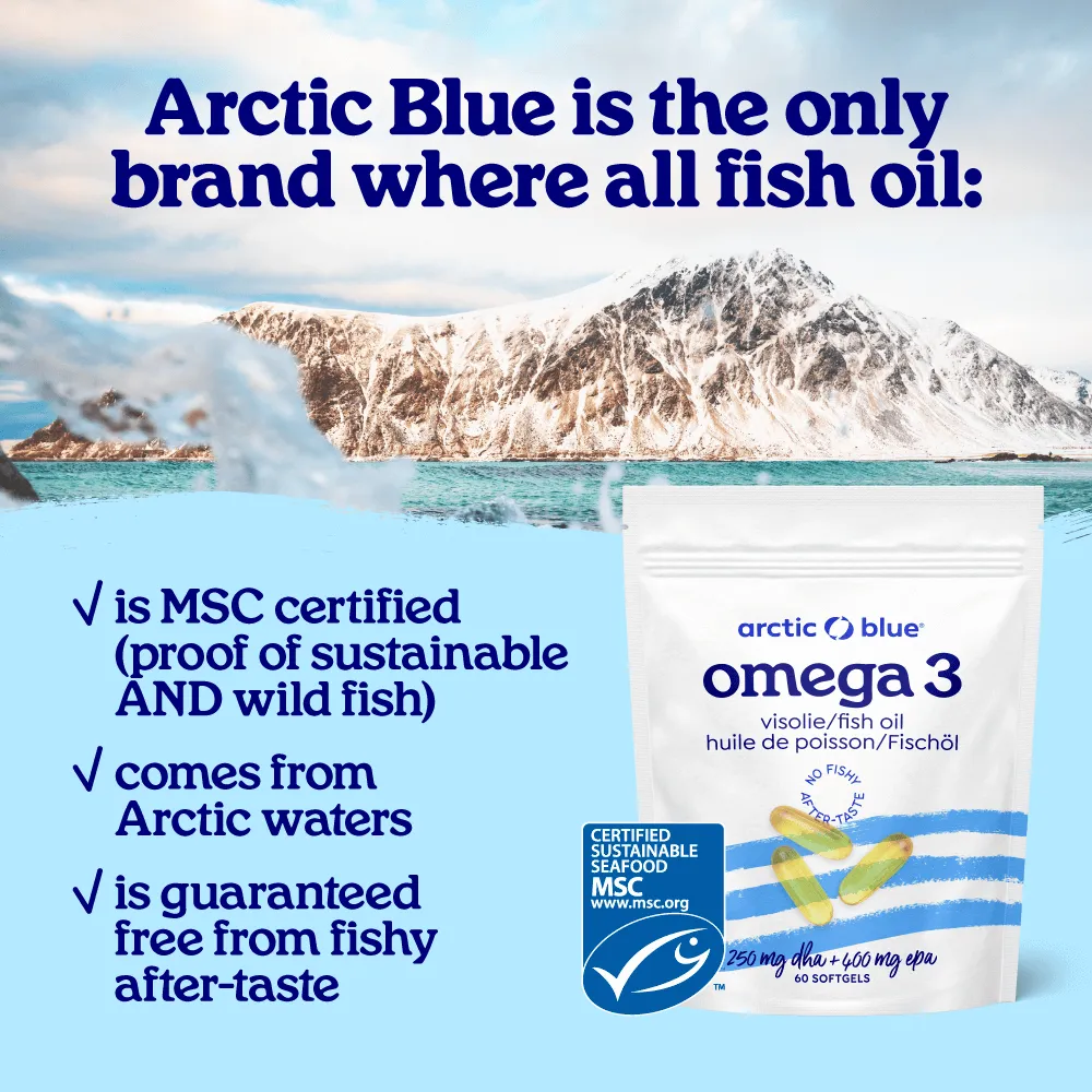 Arctic Blue MSC Omega-3 Fish Oil Softgels with DHA and EPA with Vitamin D3