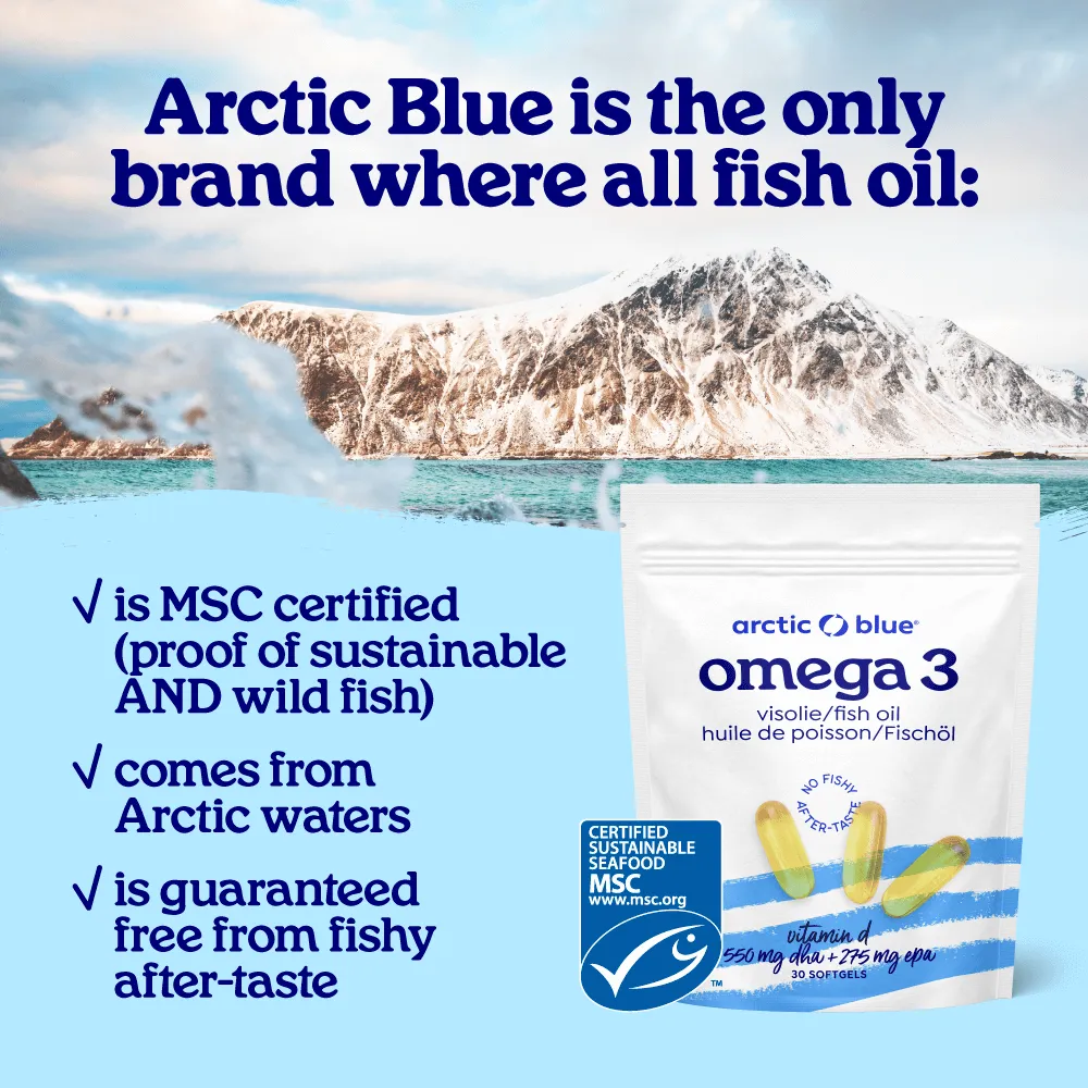 Arctic Blue MSC Omega-3 Fish Oil Softgels with DHA and EPA with Vitamin D3