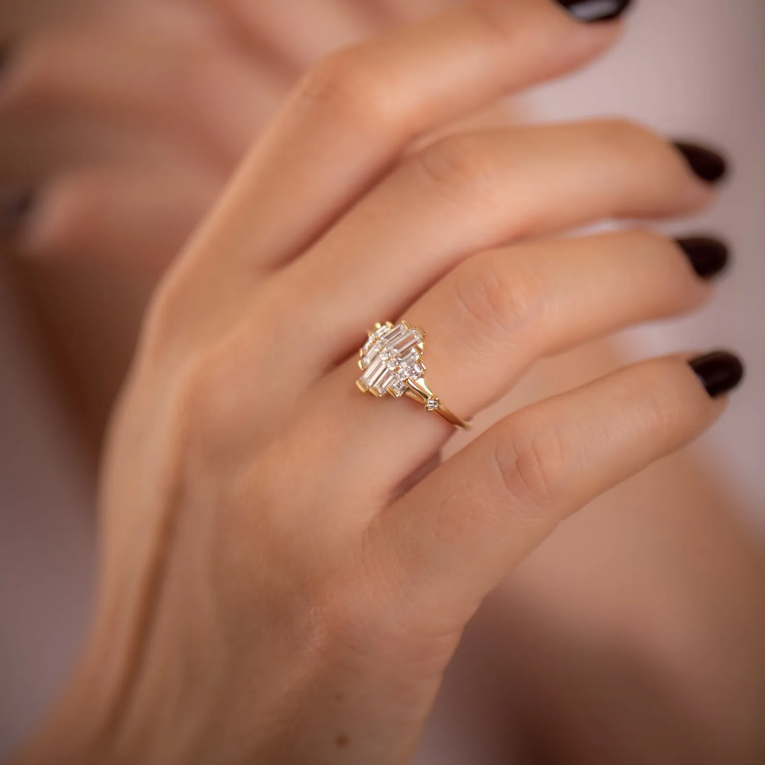 Art Deco Engagement Ring with Asymmetrical Baguette Diamonds