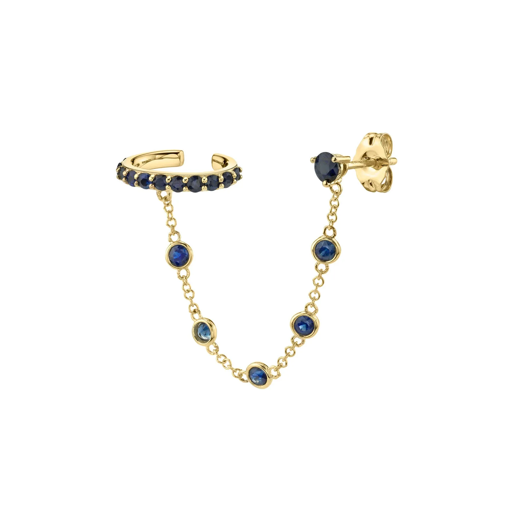 Bezel Connected Cuff - Blue Sapphire / 14k Yellow Gold