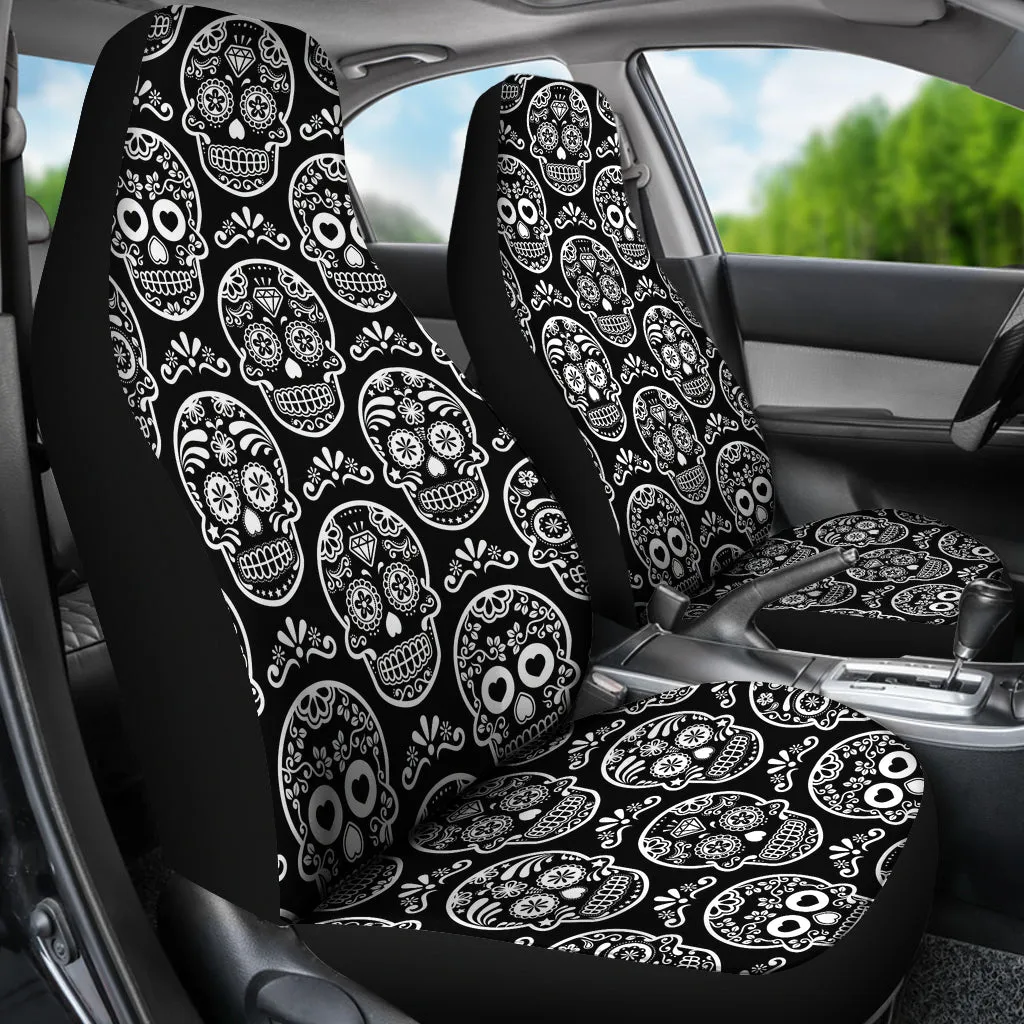 Black and White Sugar Skull Universal Car Seat Covers