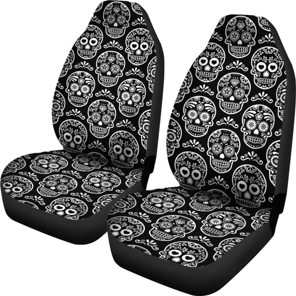 Black and White Sugar Skull Universal Car Seat Covers