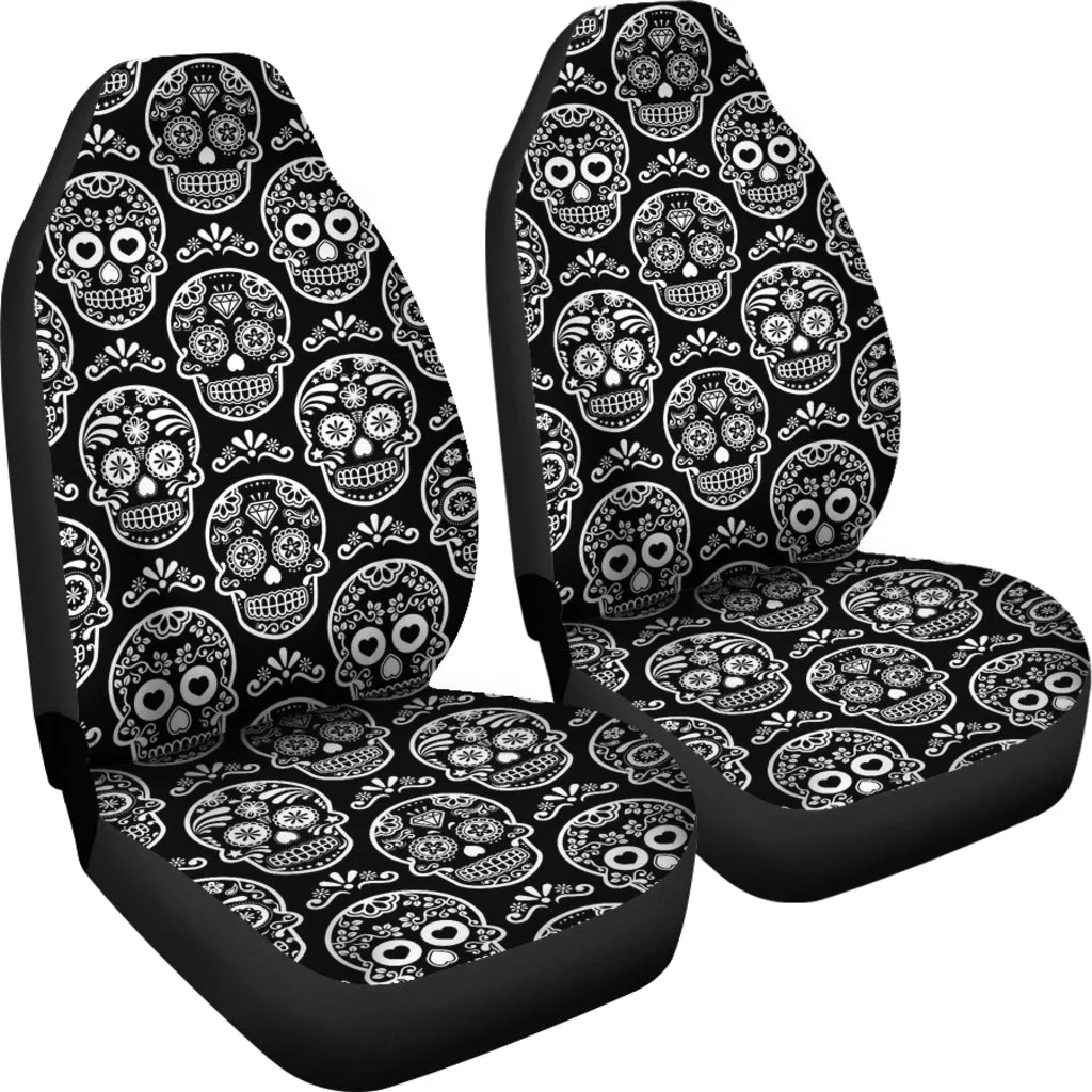 Black and White Sugar Skull Universal Car Seat Covers