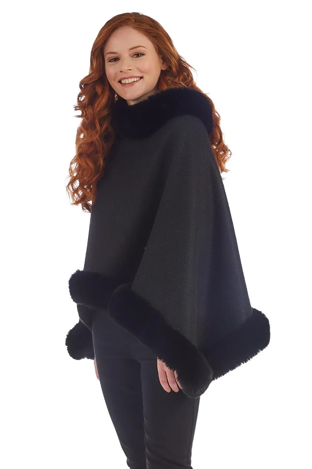 Black Infinity Shawl w/Fleece Lining and Black Fur Trim