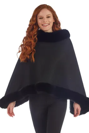 Black Infinity Shawl w/Fleece Lining and Black Fur Trim