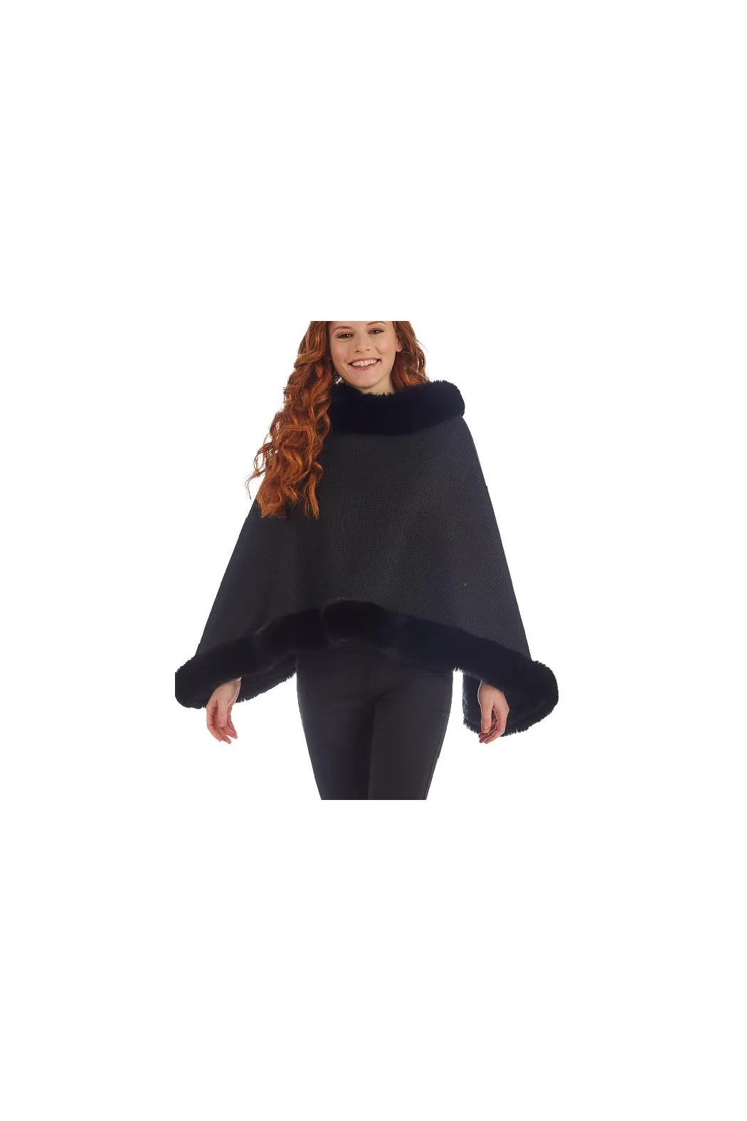 Black Infinity Shawl w/Fleece Lining and Black Fur Trim