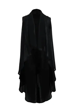 Black Ruffled See-Through Long Vest