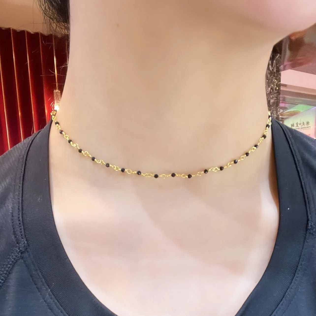 Black Spinel Choker Necklace GHW