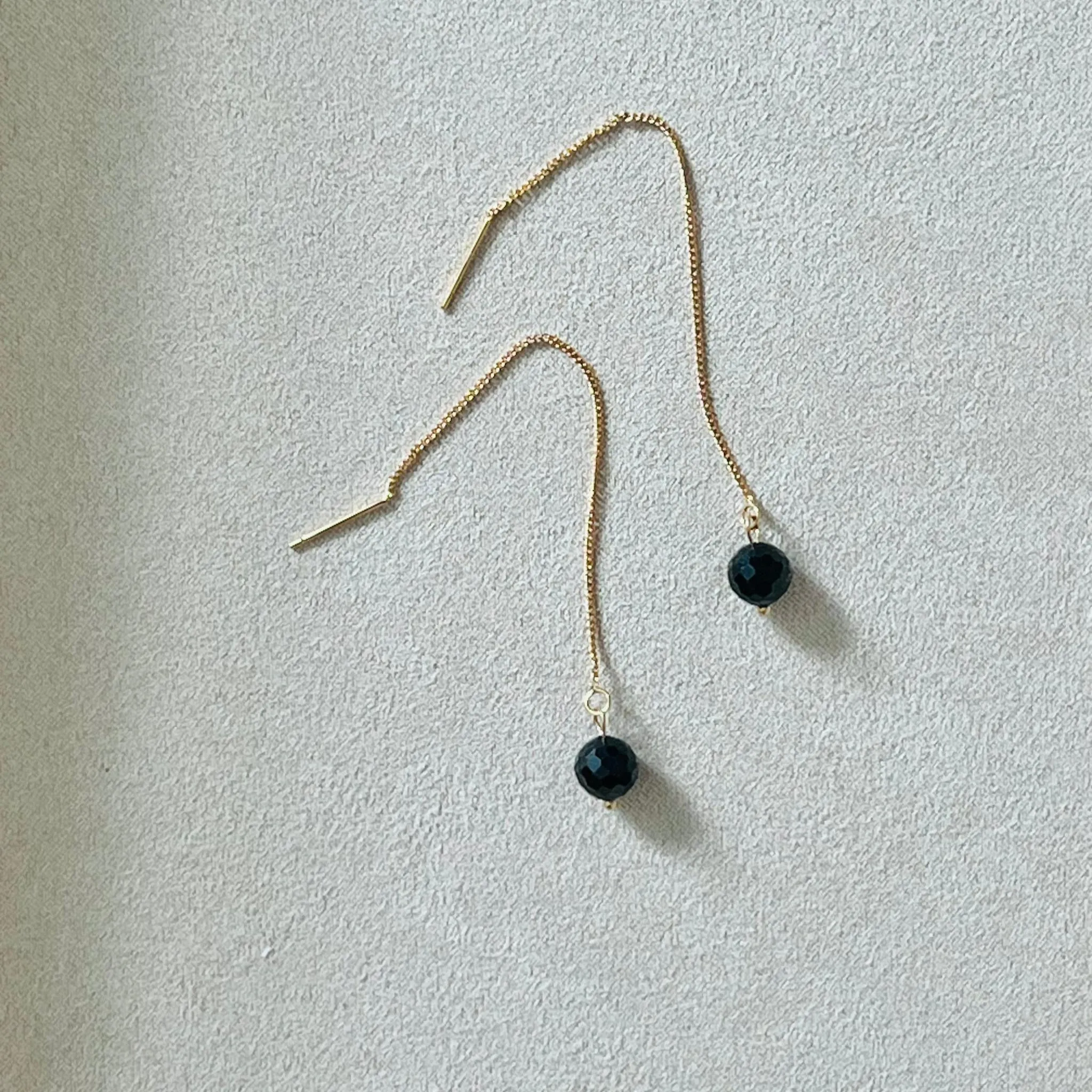 Black Spinel Thread Earrings GHW