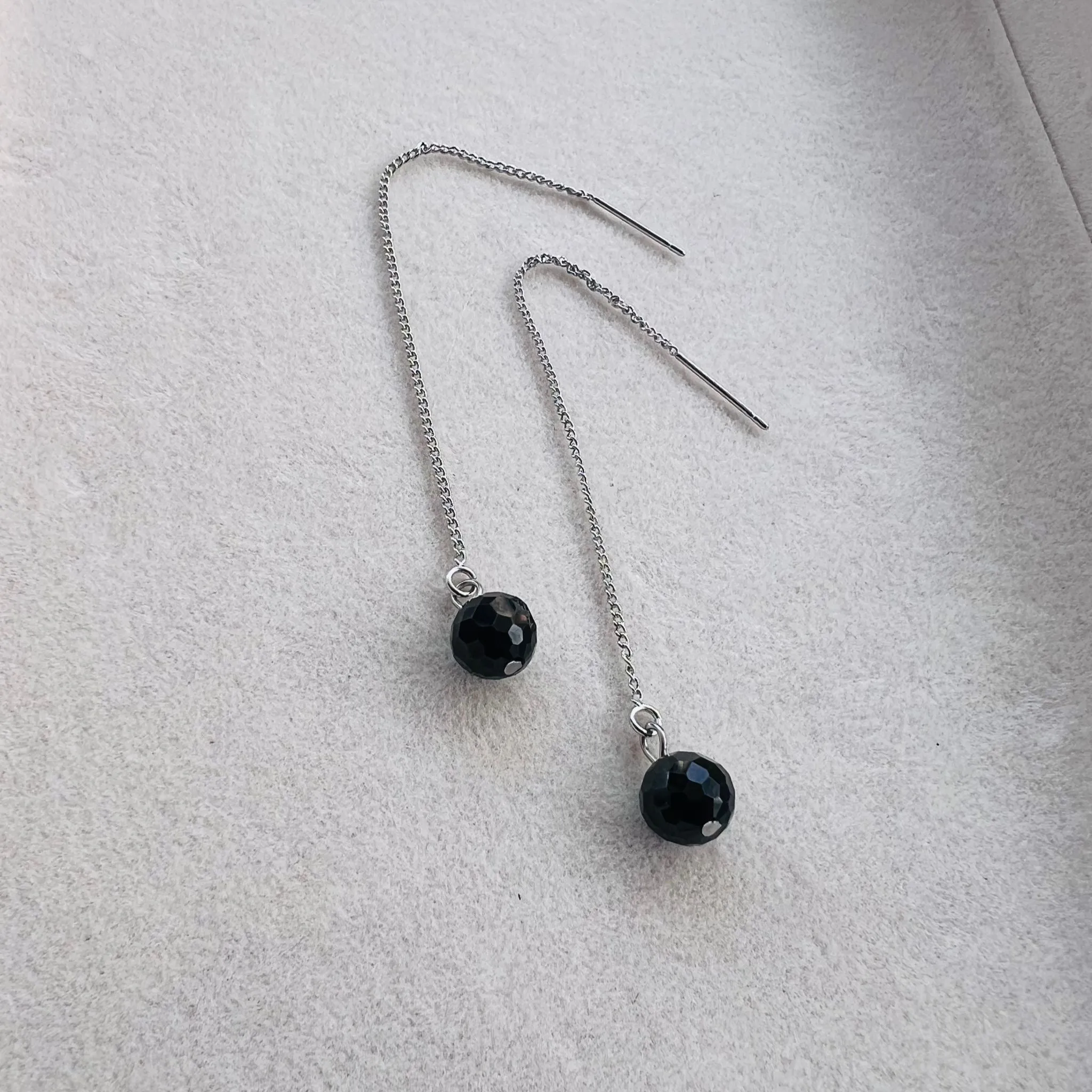 Black Spinel Thread Earrings SHW