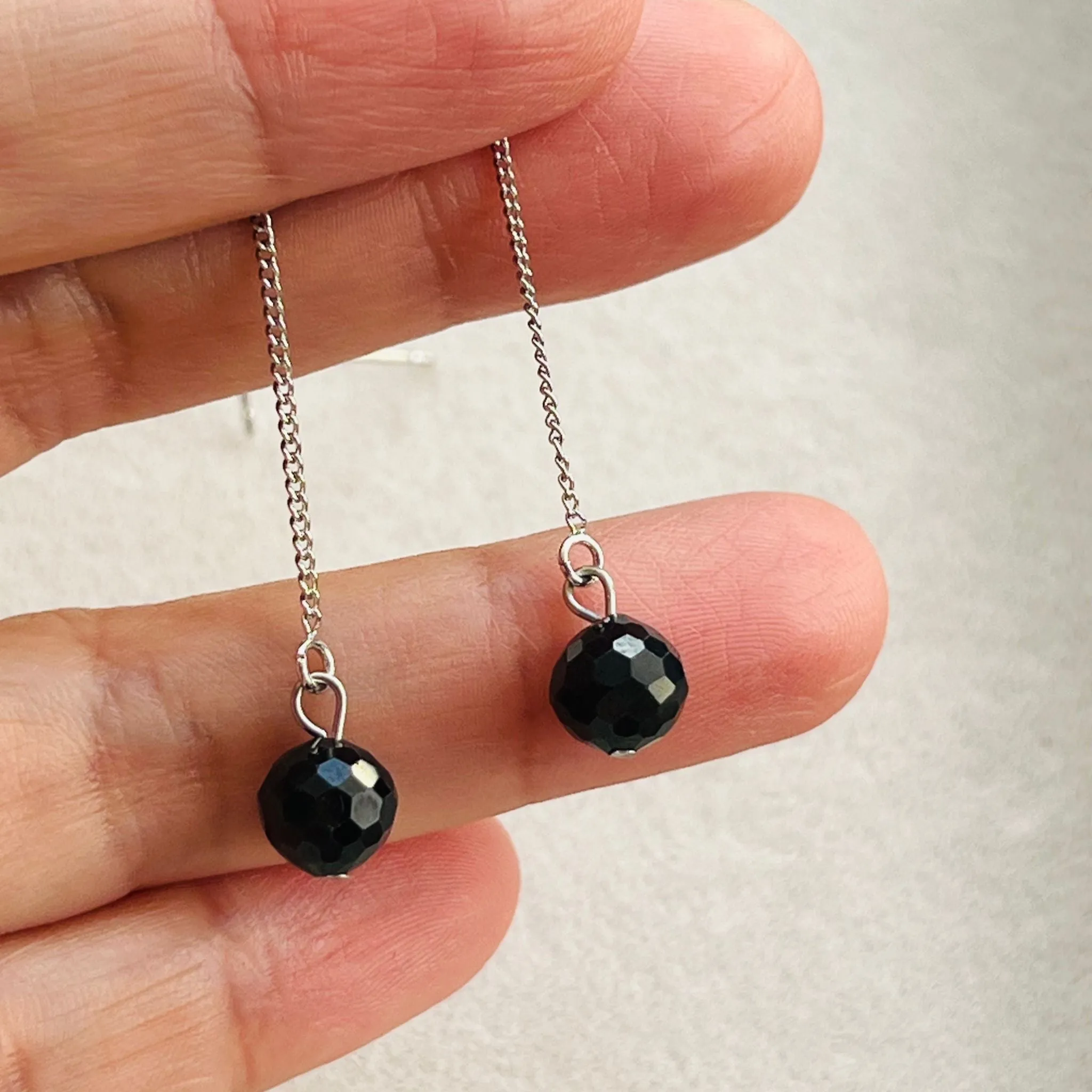 Black Spinel Thread Earrings SHW