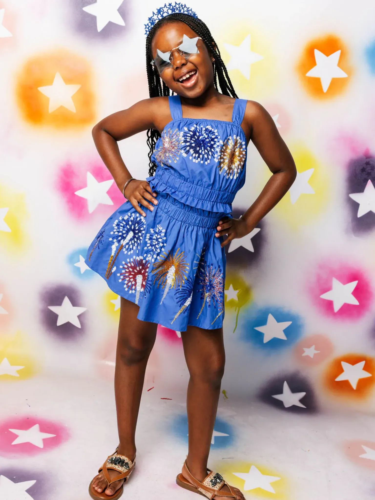 Blue Firework Smocked Skort