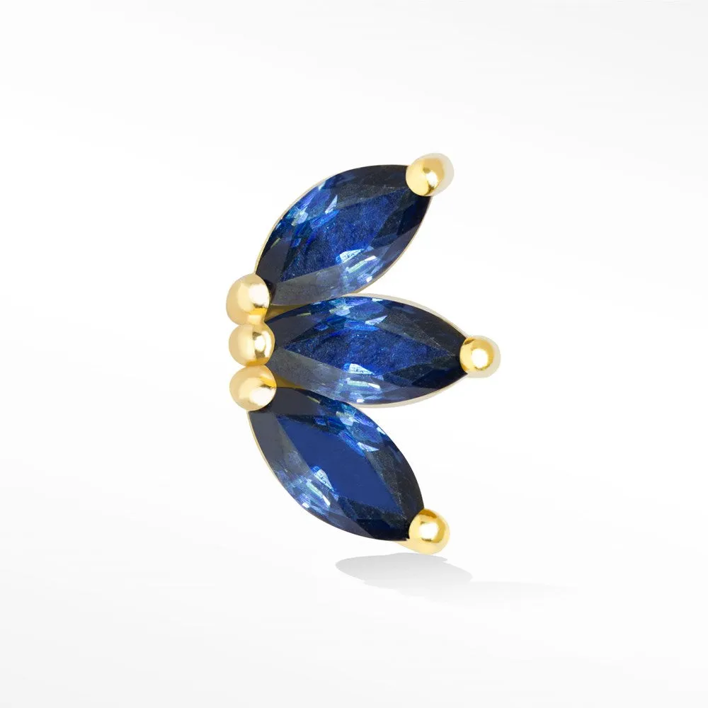 Blue Sapphire Flat Back Earring Baby Lotus 14k Yellow