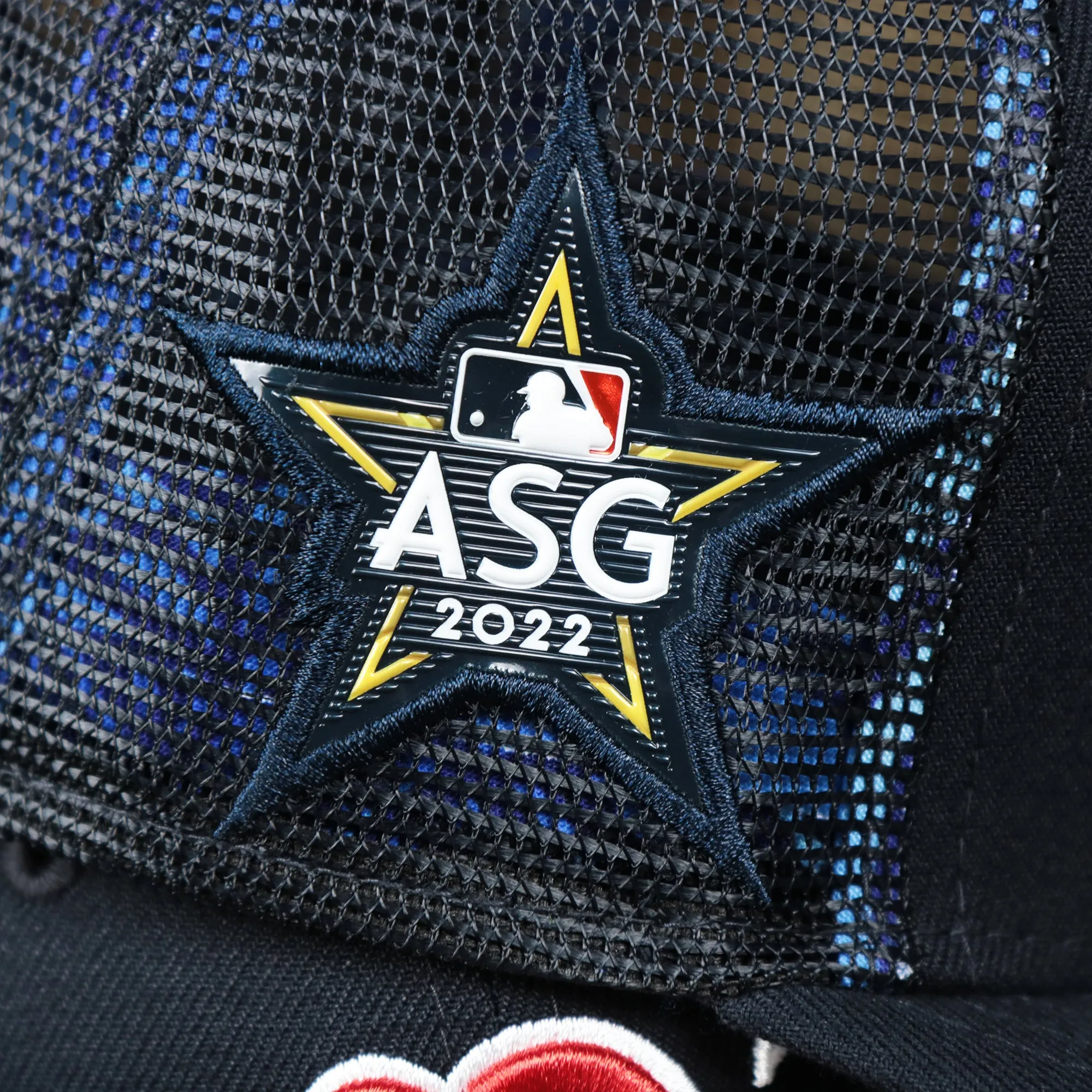 Boston Red Sox Metallic All Star Game MLB 2022 Side Patch 9Fifty Mesh Snapback | ASG 2022 Navy Trucker Hat