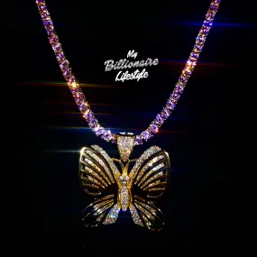 Butterfly on Thin Bling Chain (Gold with Pink stones)