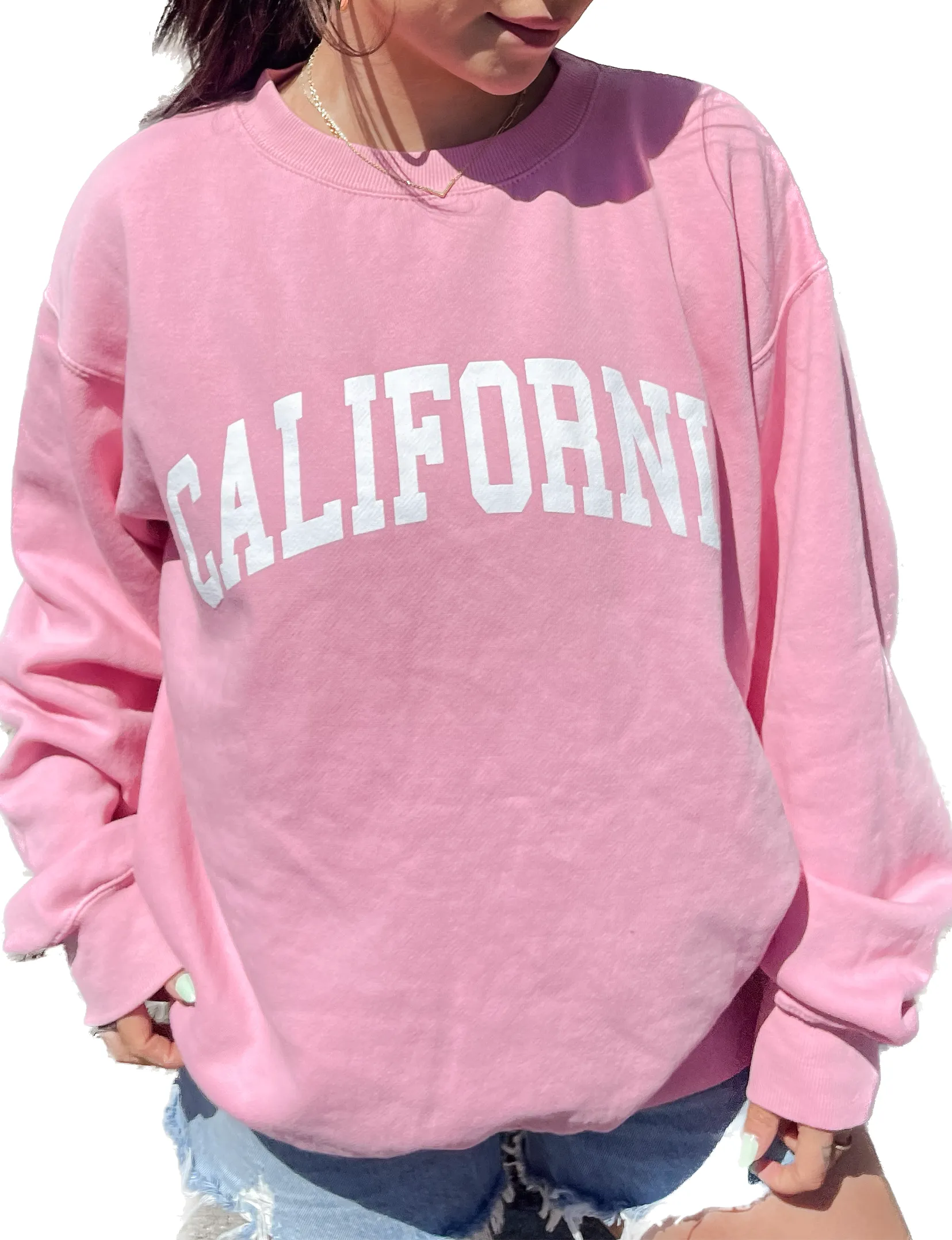 California Crewneck Sweatshirt, Pink/White