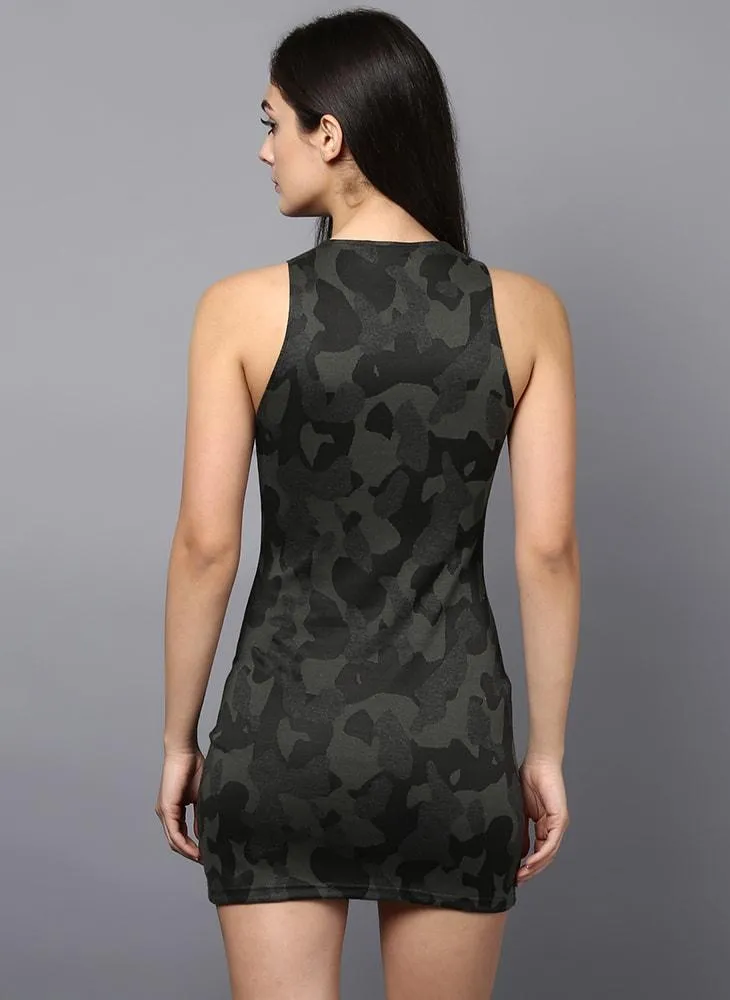 Camouflage Body Fit Sleeveless Dress