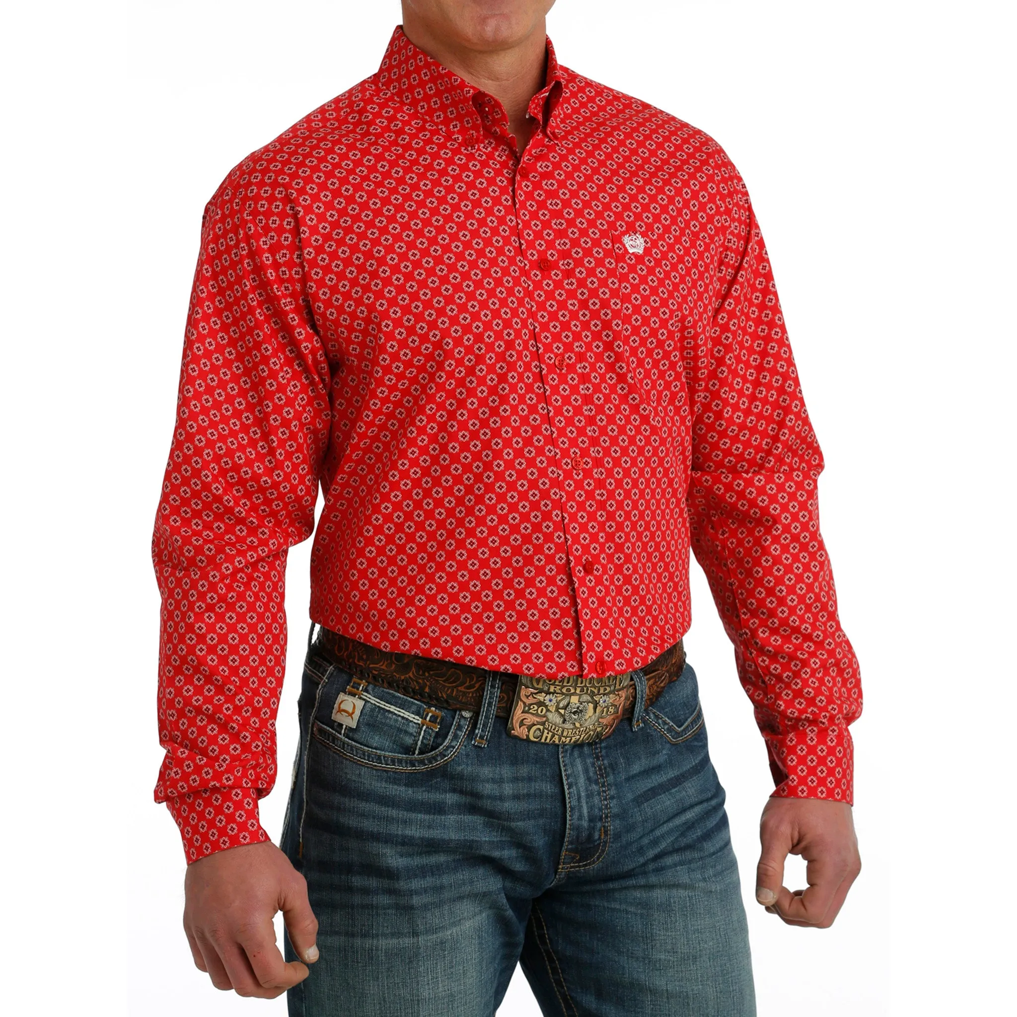 Cinch Men's Red Print Long Sleeve