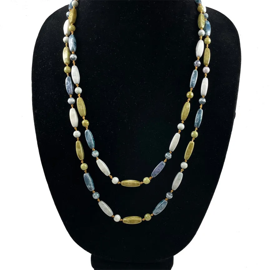 Czech Picasso Glass Long Beaded Necklace