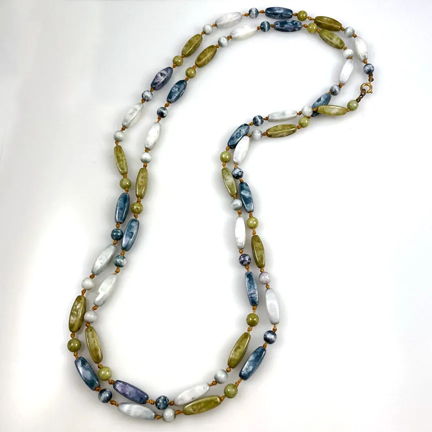 Czech Picasso Glass Long Beaded Necklace