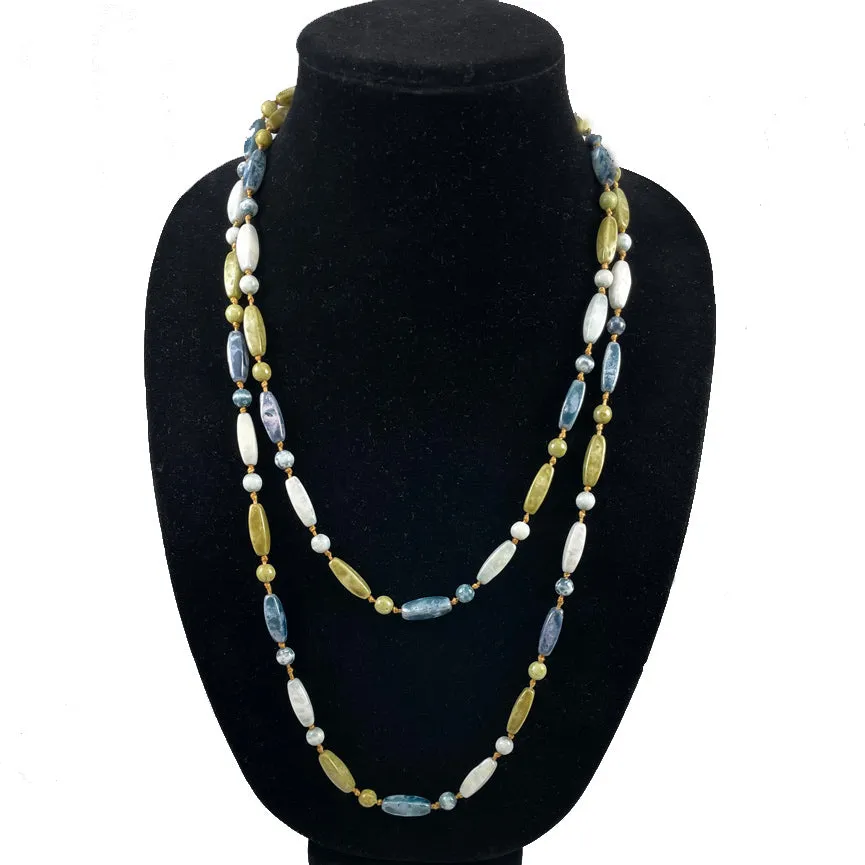 Czech Picasso Glass Long Beaded Necklace