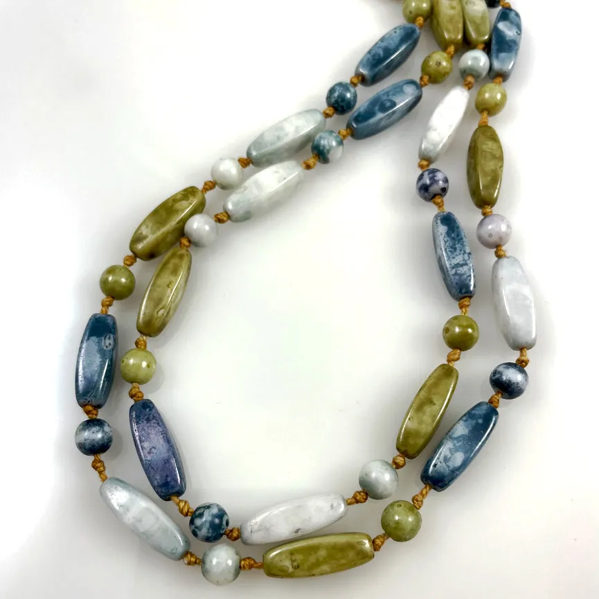 Czech Picasso Glass Long Beaded Necklace