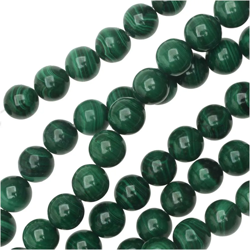 Dakota Stones Gemstone Beads, Green Malachite, Round 8mm (8 Inch Strand)