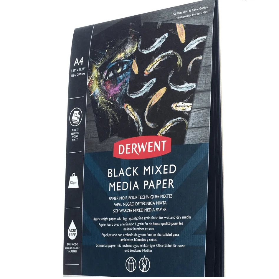 Derwent Black Mixed Media Pad 300gsm 12 Sheets A4