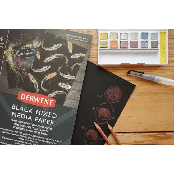 Derwent Black Mixed Media Pad 300gsm 12 Sheets A4