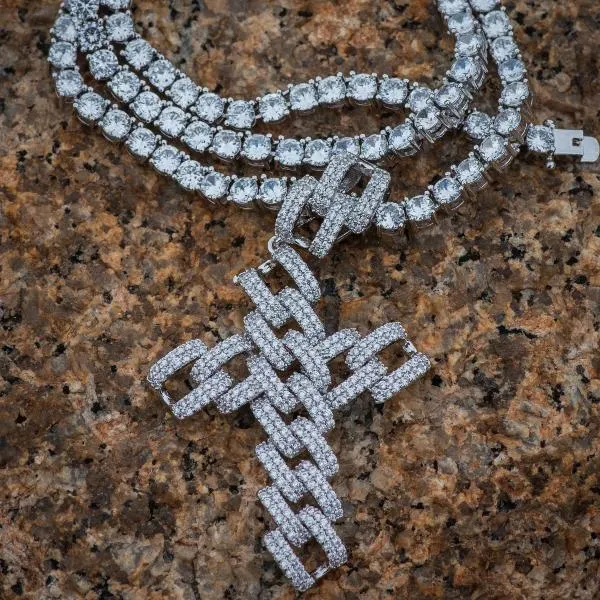 Diamond Cuban Link Cross in White Gold