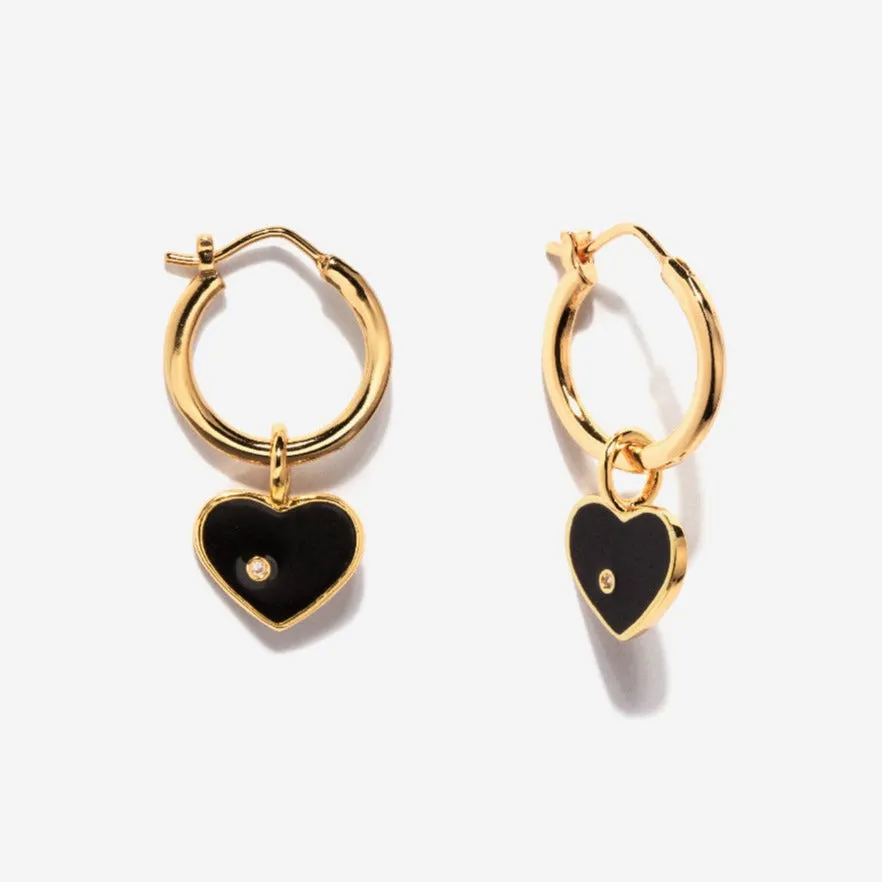 Enamel Black Heart Hoops