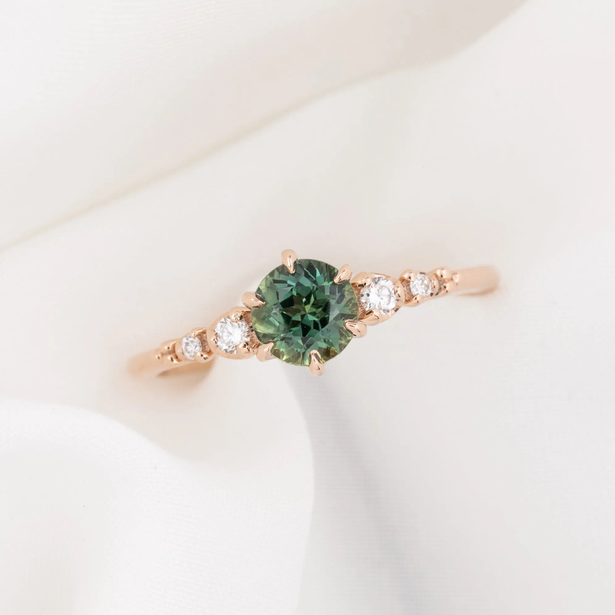 Estel Fleur Ring 0.81ct Green Queensland Sapphire, 14k Rose Gold (One of a kind)