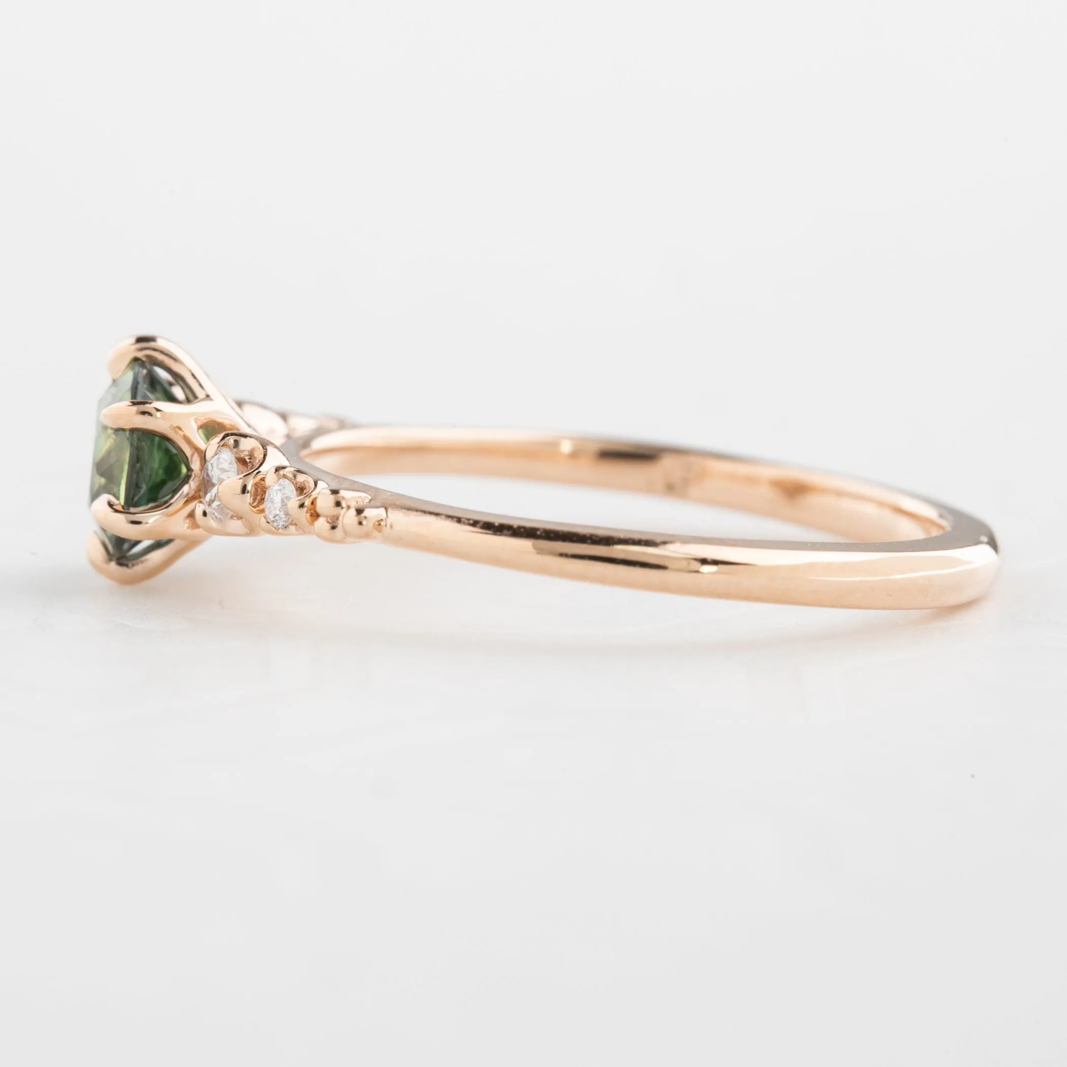 Estel Fleur Ring 0.81ct Green Queensland Sapphire, 14k Rose Gold (One of a kind)