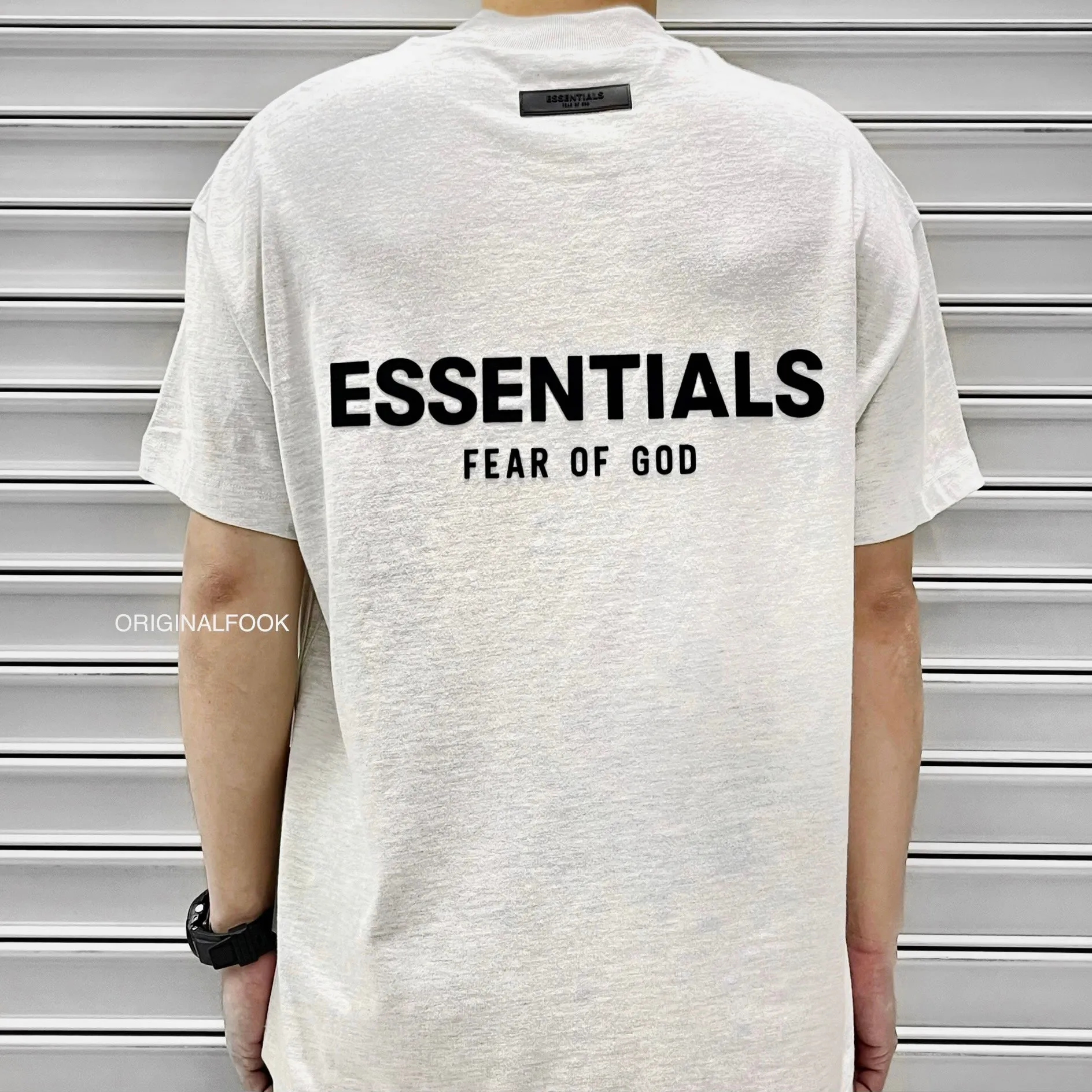 Fear of God Essentials Felt Logo Tee Light Oatmeal