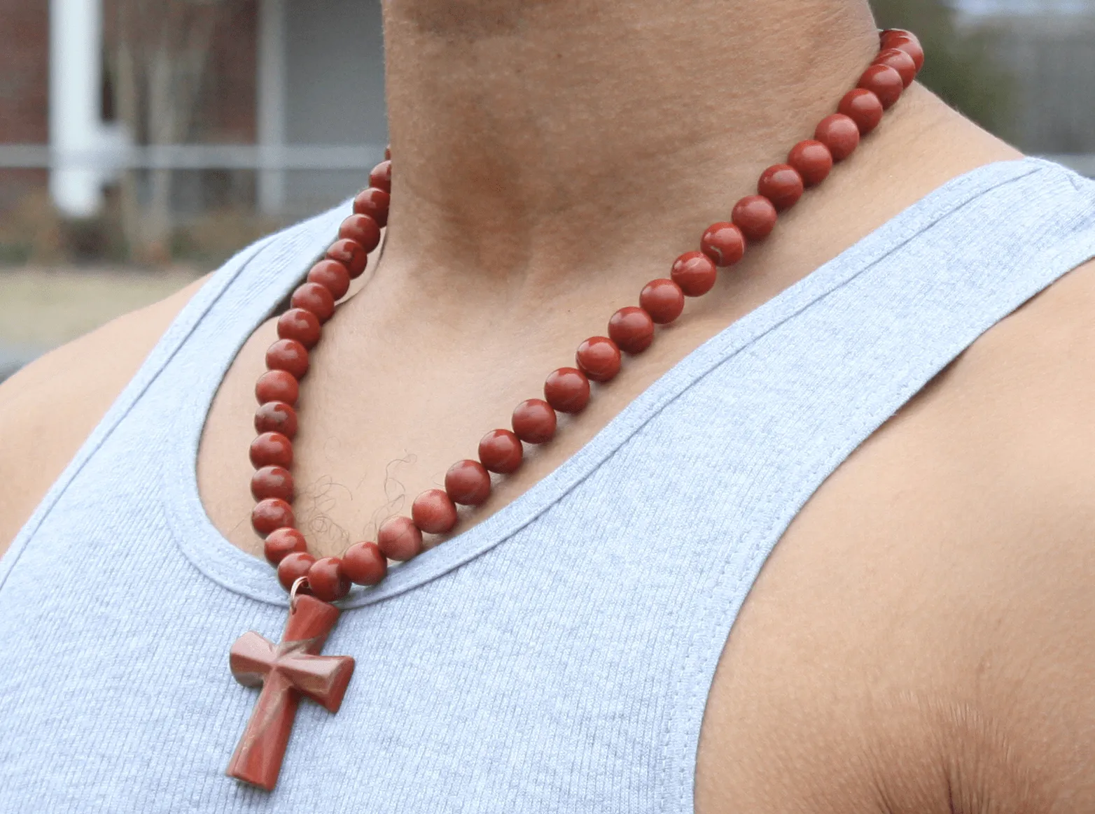 Genuine Red Jasper Necklace with Red Jasper Cross - Gift for Men/Woman - Spiritual Accessories - Religious Symbol